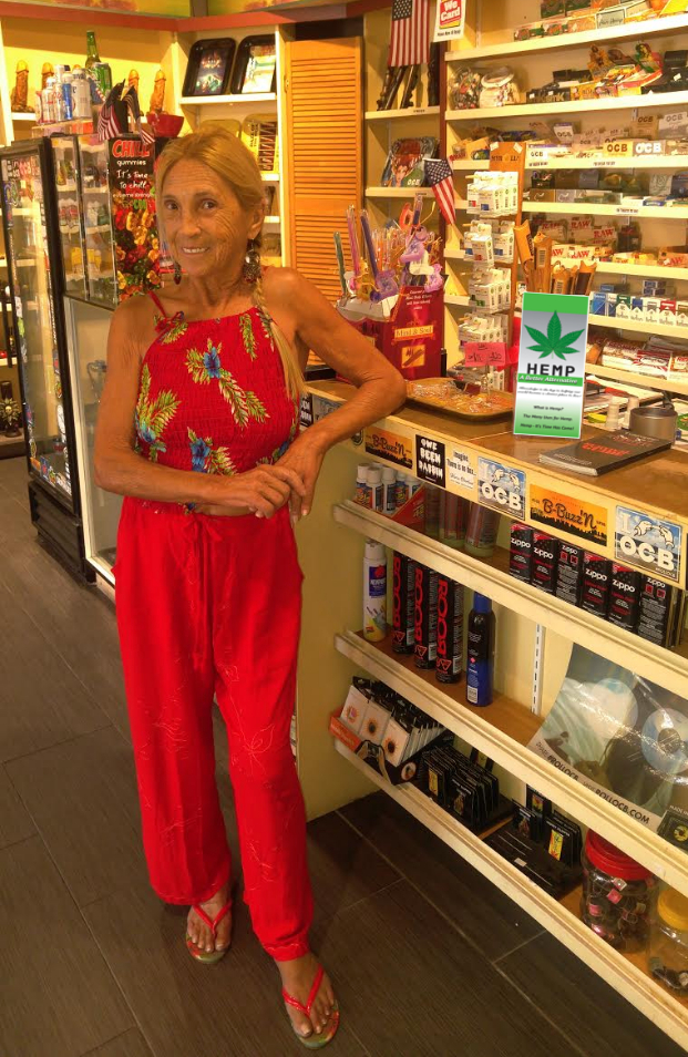 Maggie with hemp pamphlet